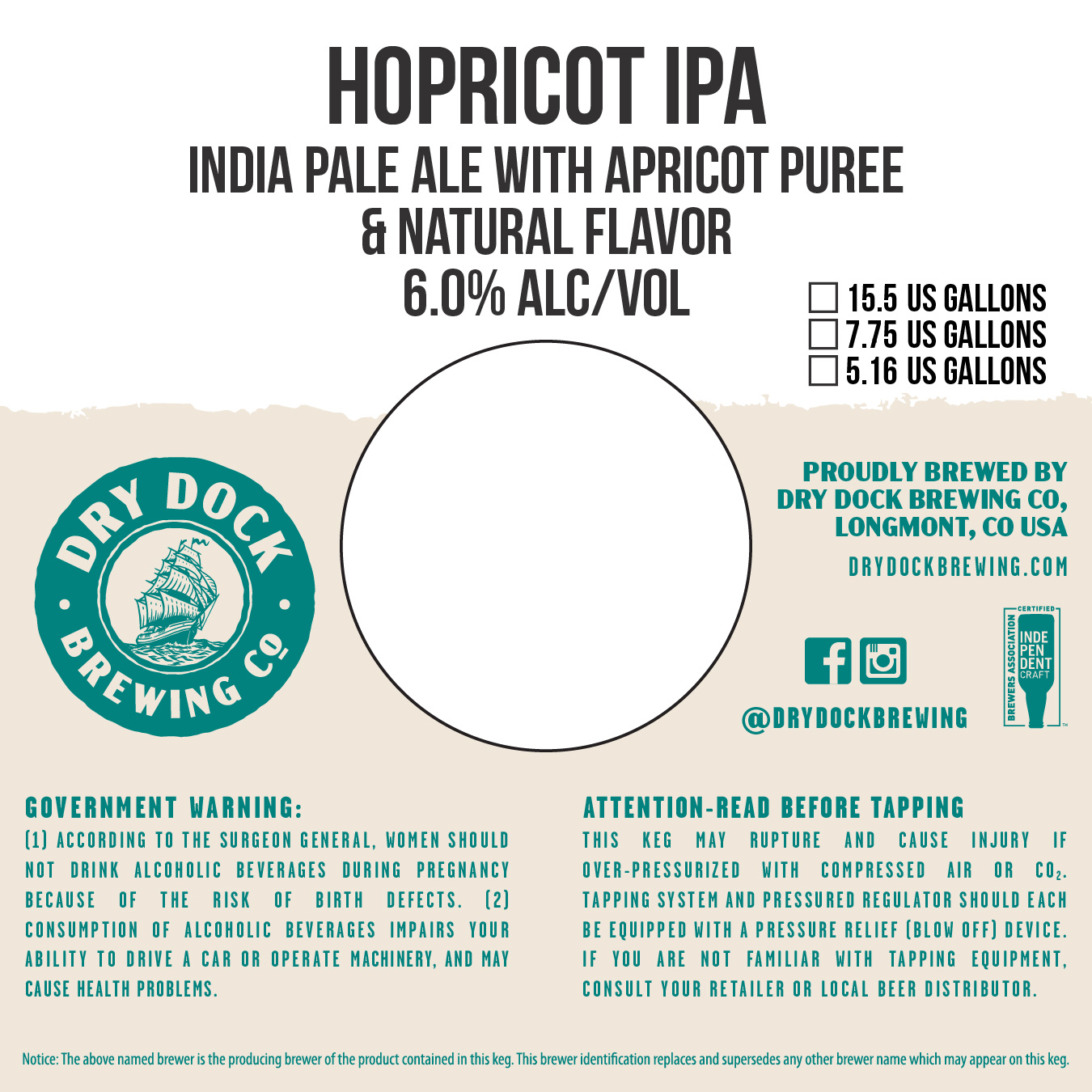 TABC label artwork for Dry Dock Brewing Hopricot IPA