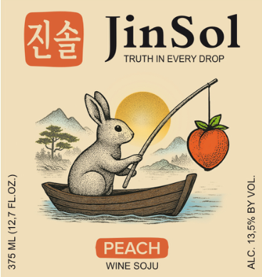 TABC label artwork for JinSol Korean Soju, Peach Flavour  , Crafted from Apple wine ,Korea, Pack 20 , 375 mL , 16% ABV