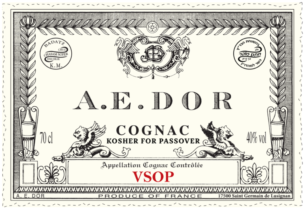 TABC label artwork for Cognac A.E.Dor VSOP 700 mL, 40 % - Kosher for Passover and all Year Around