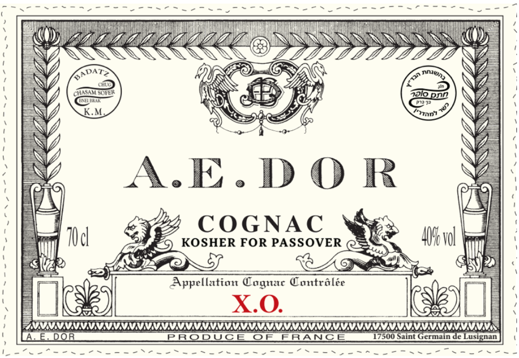 TABC label artwork for Cognac A.E.Dor XO 700 mL, 40 % - Kosher for Passover and all Year Around