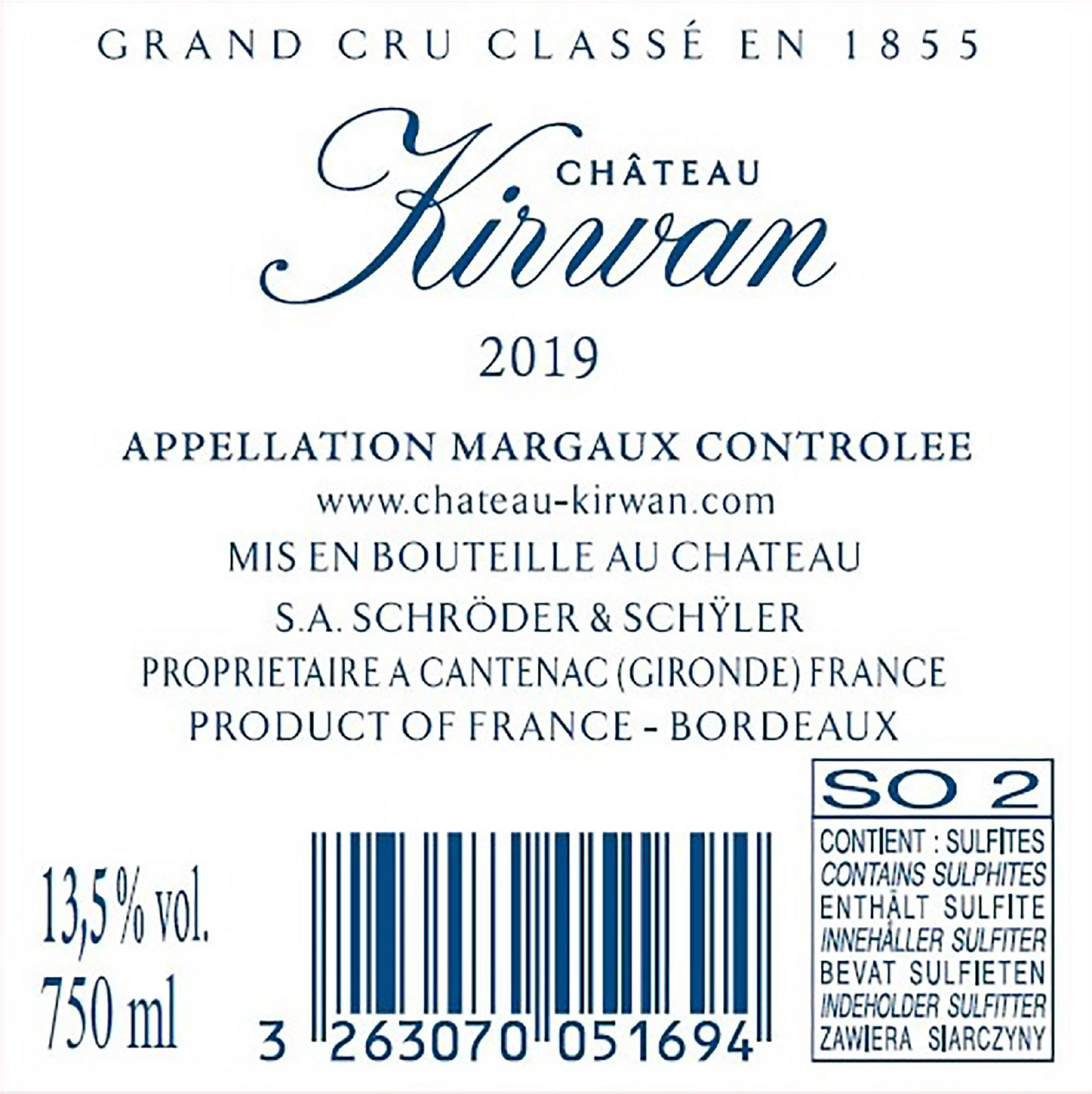 TABC label artwork for Chateau Kirwan Margaux