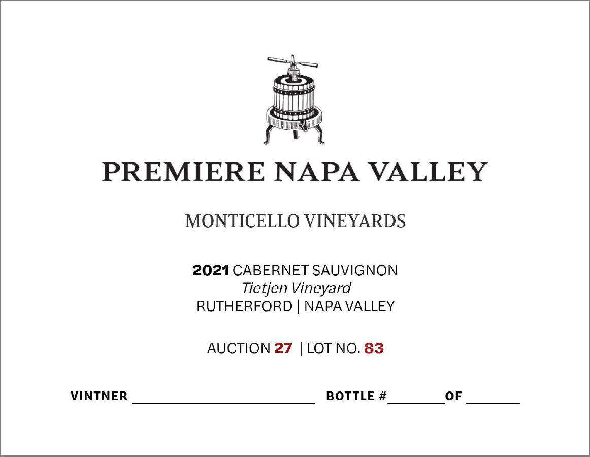 TABC label artwork for PNV Monticello Cabernet Sauvignon Tietjen Vineyard