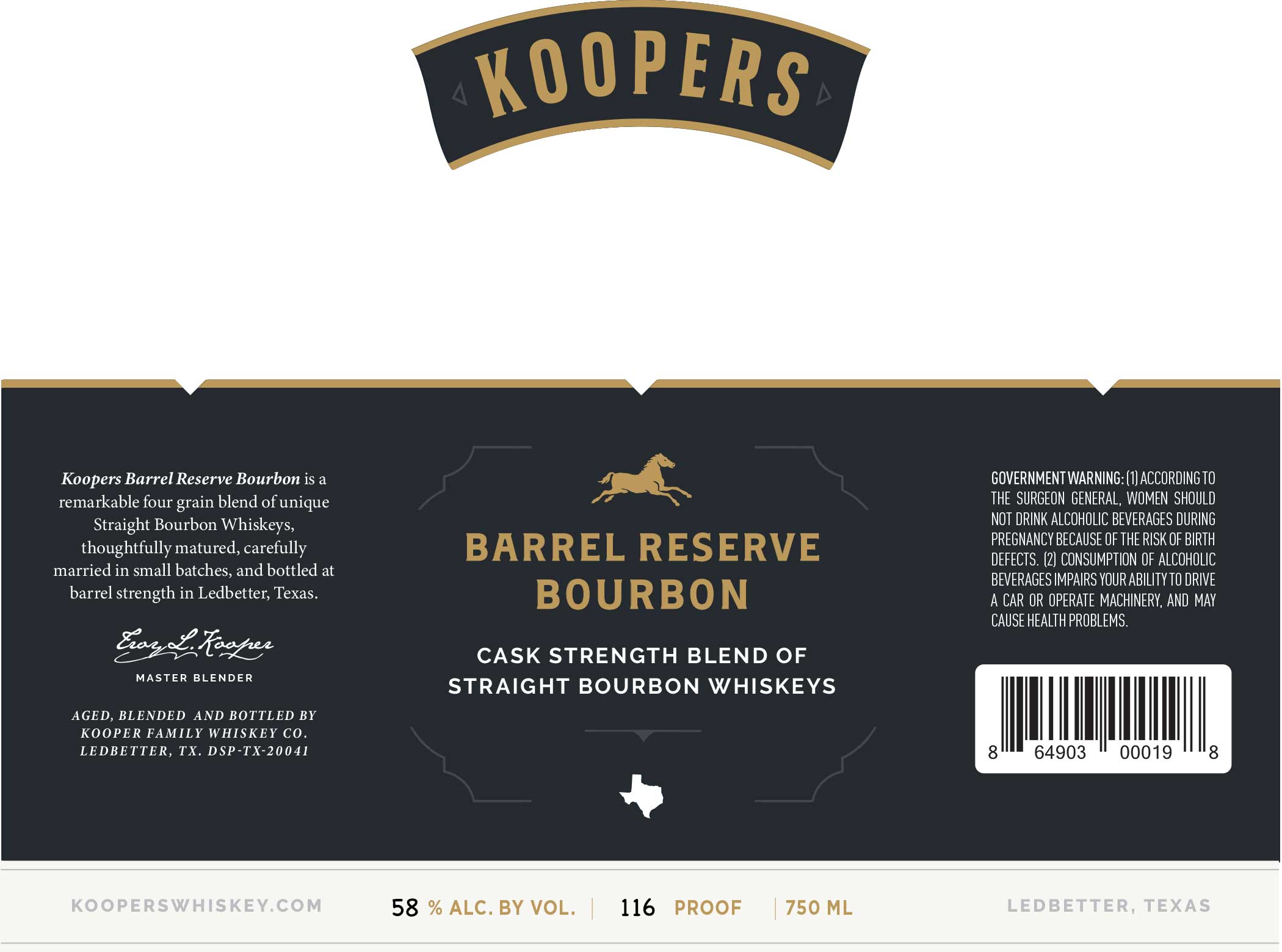 TABC label artwork for Barrel Reserve Bourbon
