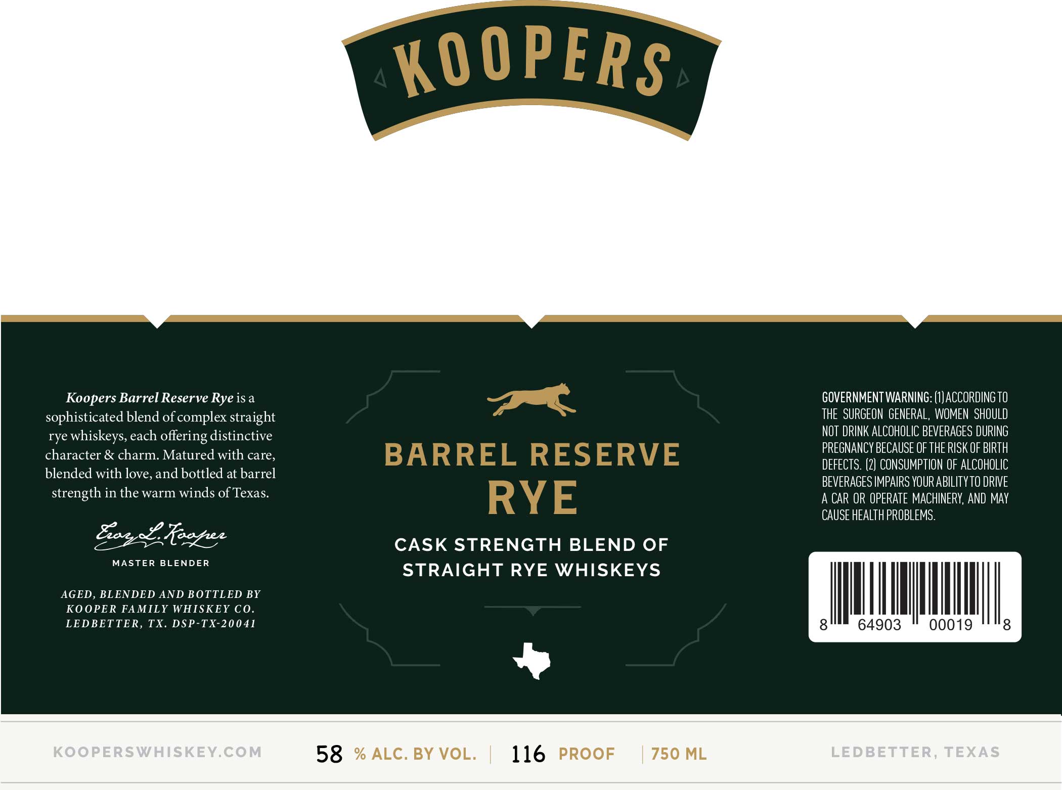 TABC label artwork for Barrel Reserve Rye