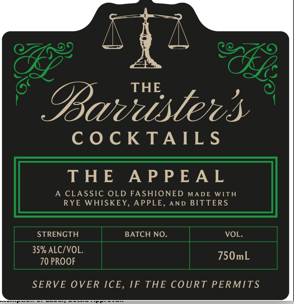 TABC label artwork for The Barrister's Cocktails The Appeal
