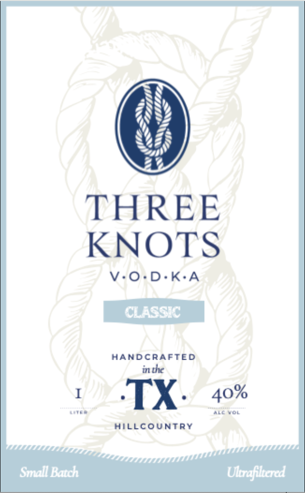 TABC label artwork for Three Knots Vodka Classic