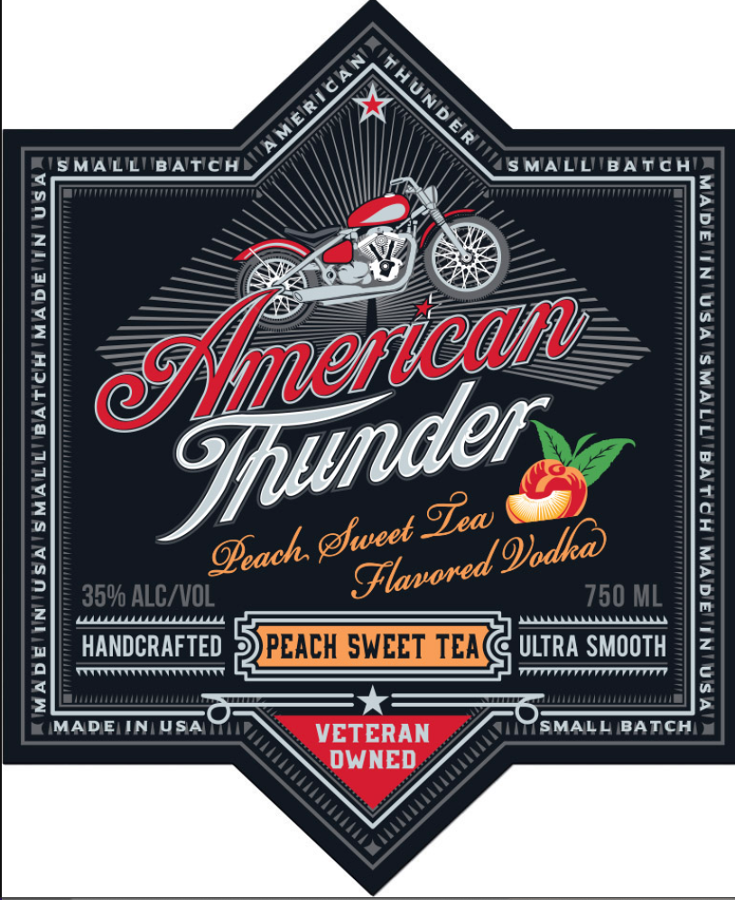 TABC label artwork for American Thunder Peach Sweet Tea Flavored Vodka