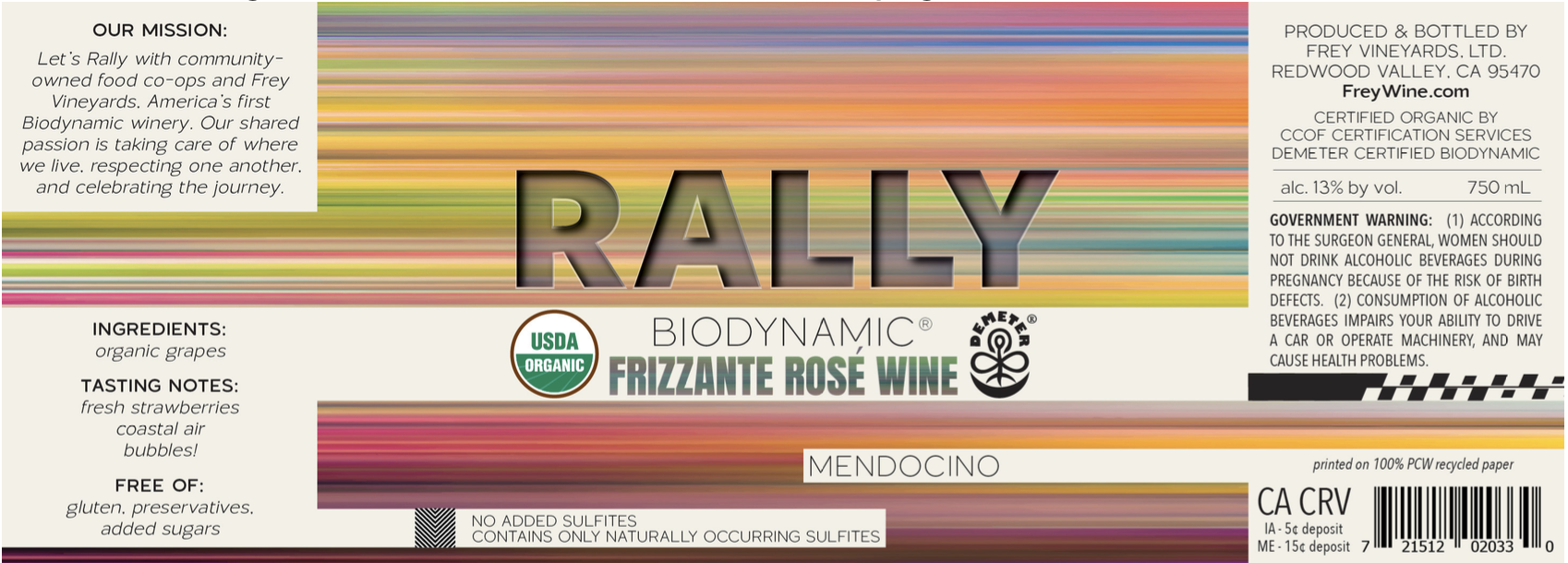 TABC label artwork for Frey Rally Biodynamic Frizzante Rose