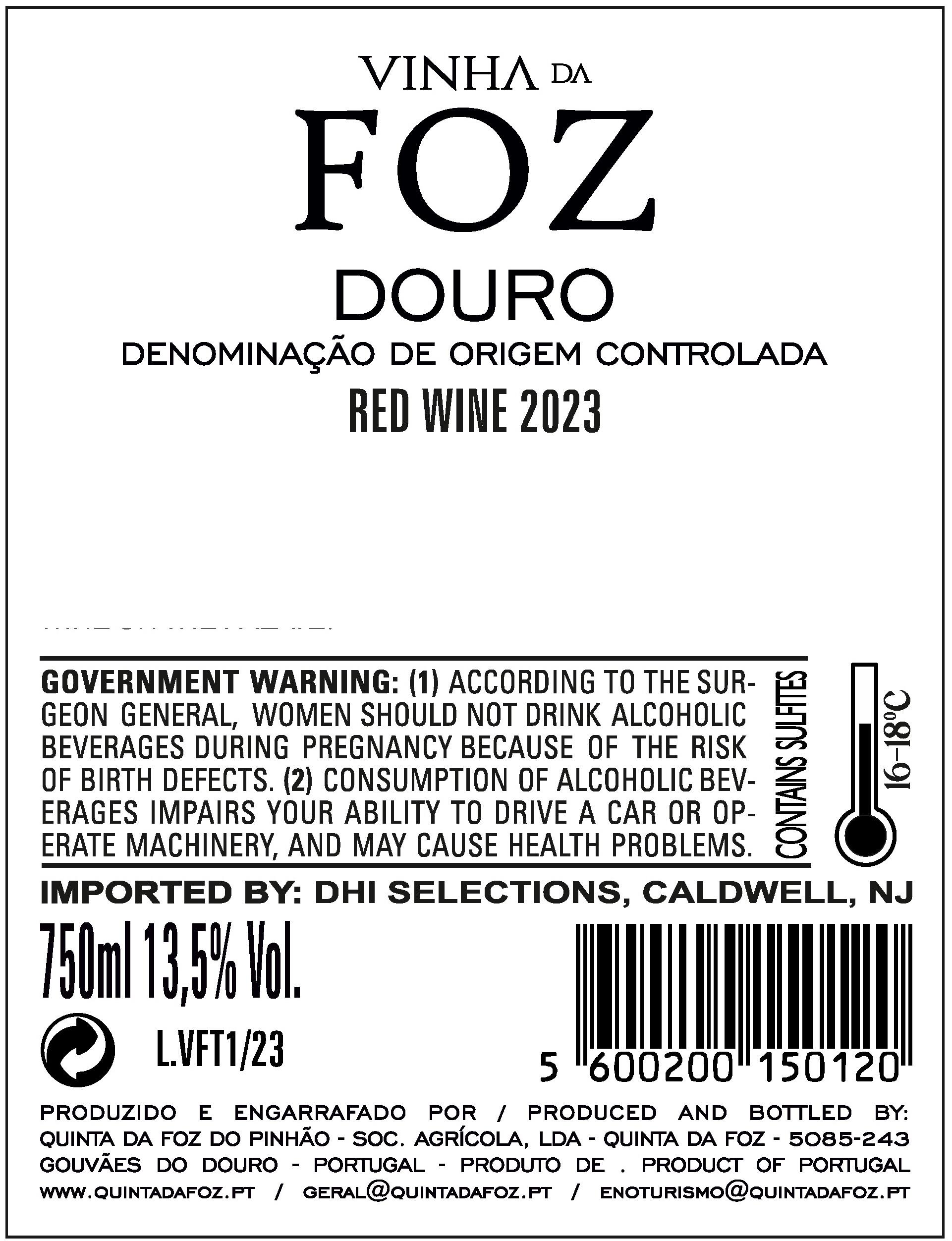 TABC label artwork for Vinha da Foz Douro Red