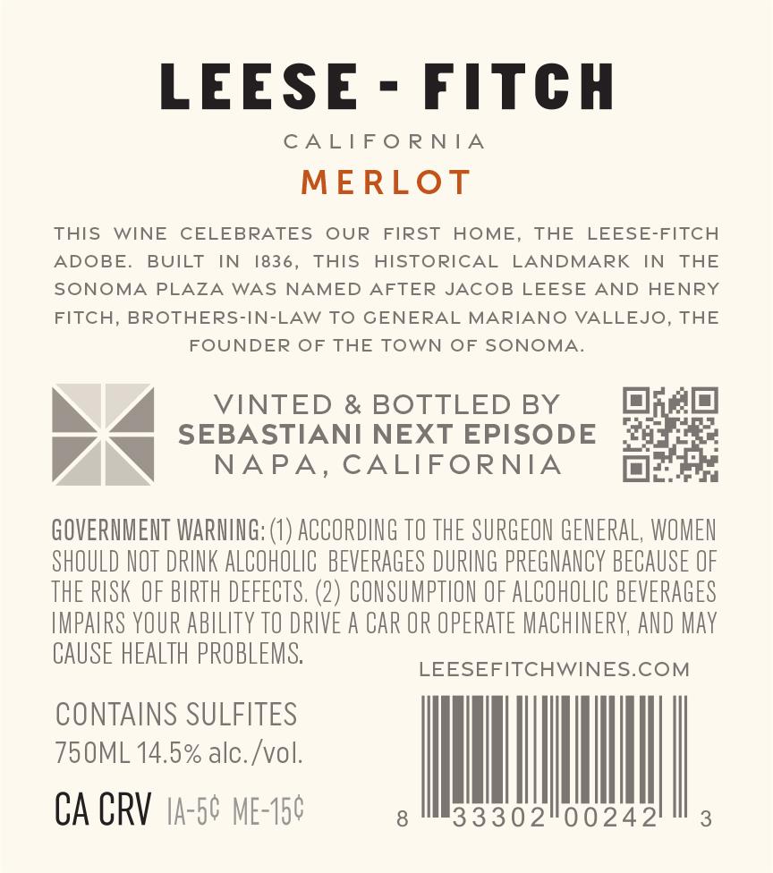 TABC label artwork for Leese Fitch Merlot