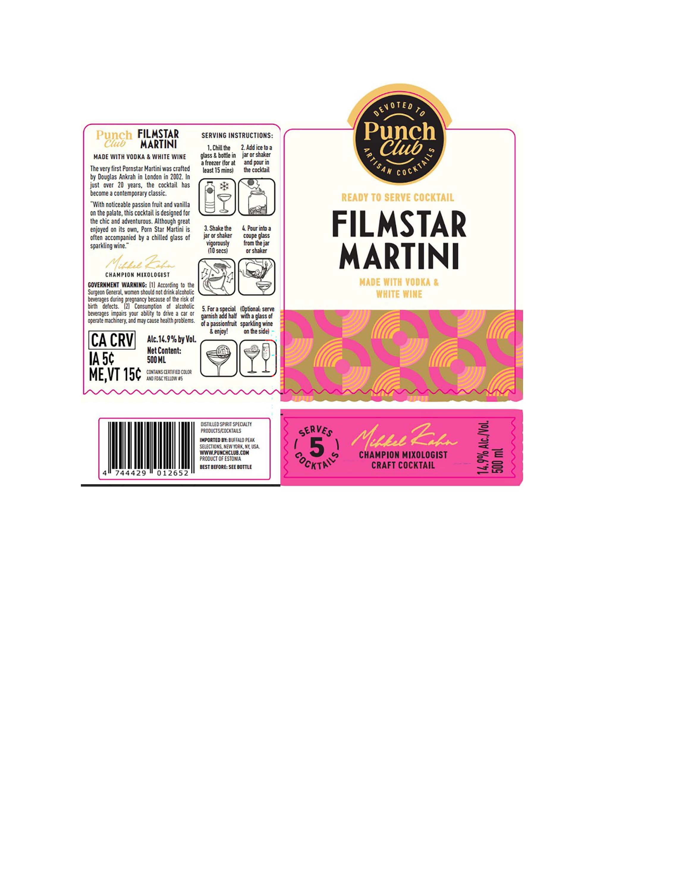 TABC label artwork for Punch Club Filmstar Martini