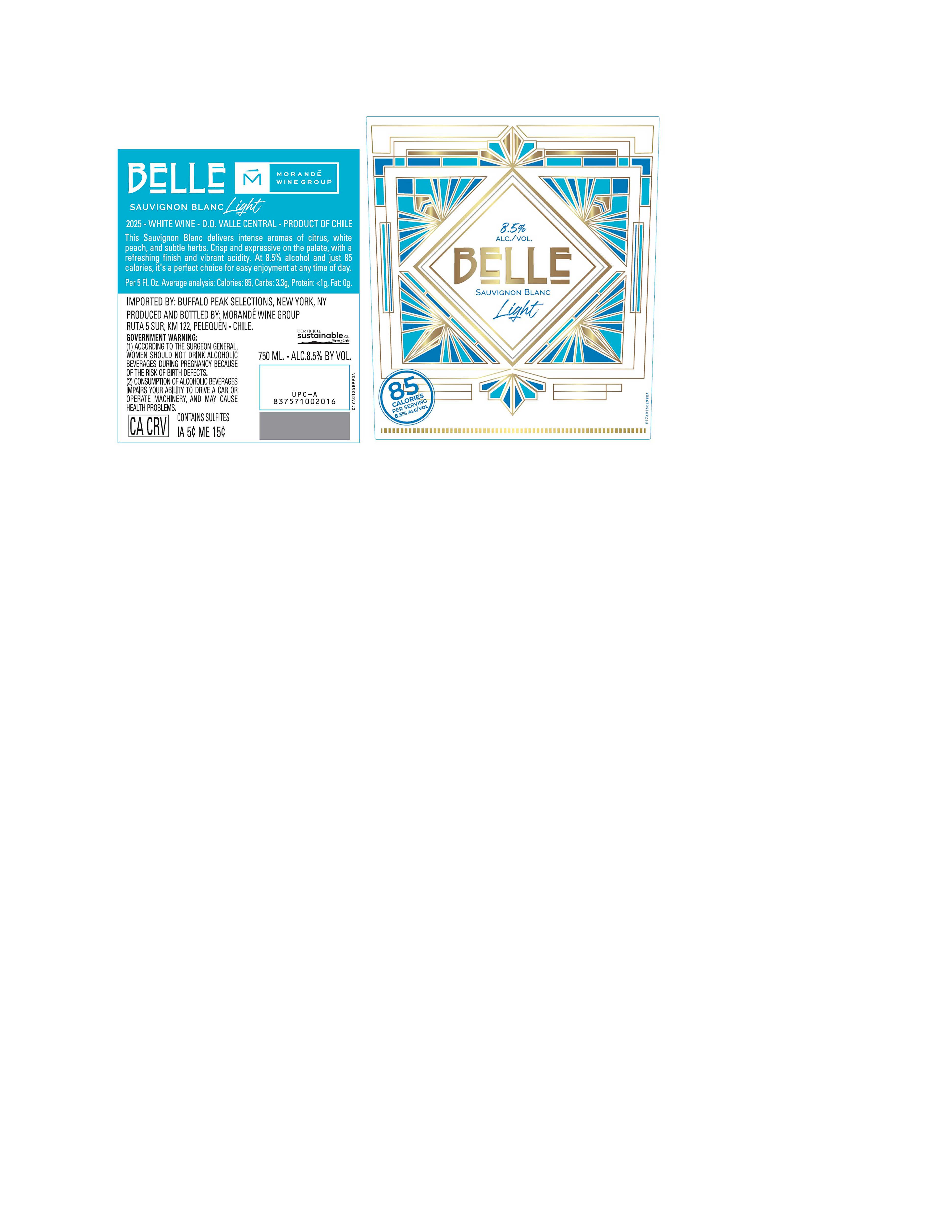 TABC label artwork for Belle Sauvignon Blanc Light