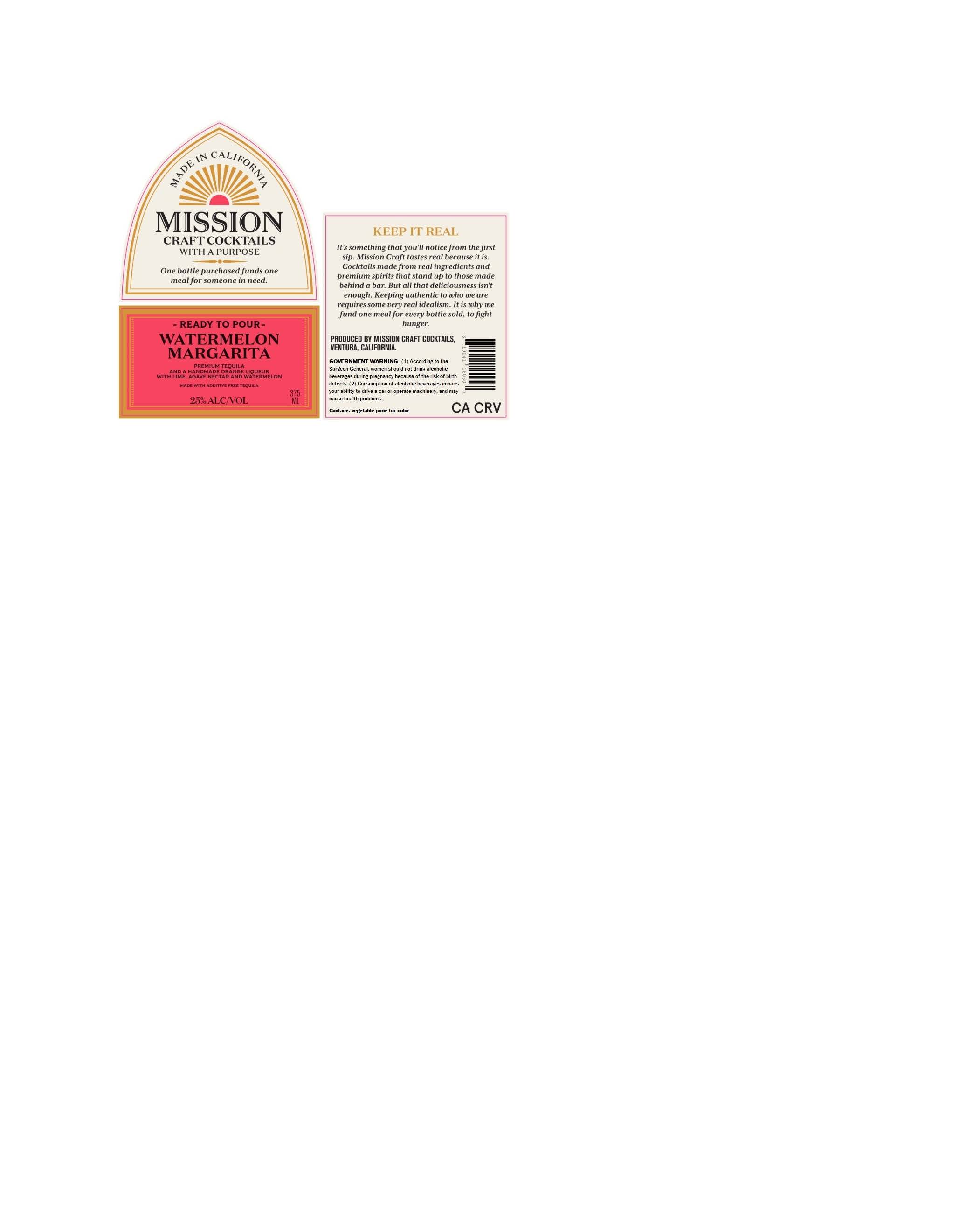 TABC label artwork for Mission Craft Watermelon Margarita