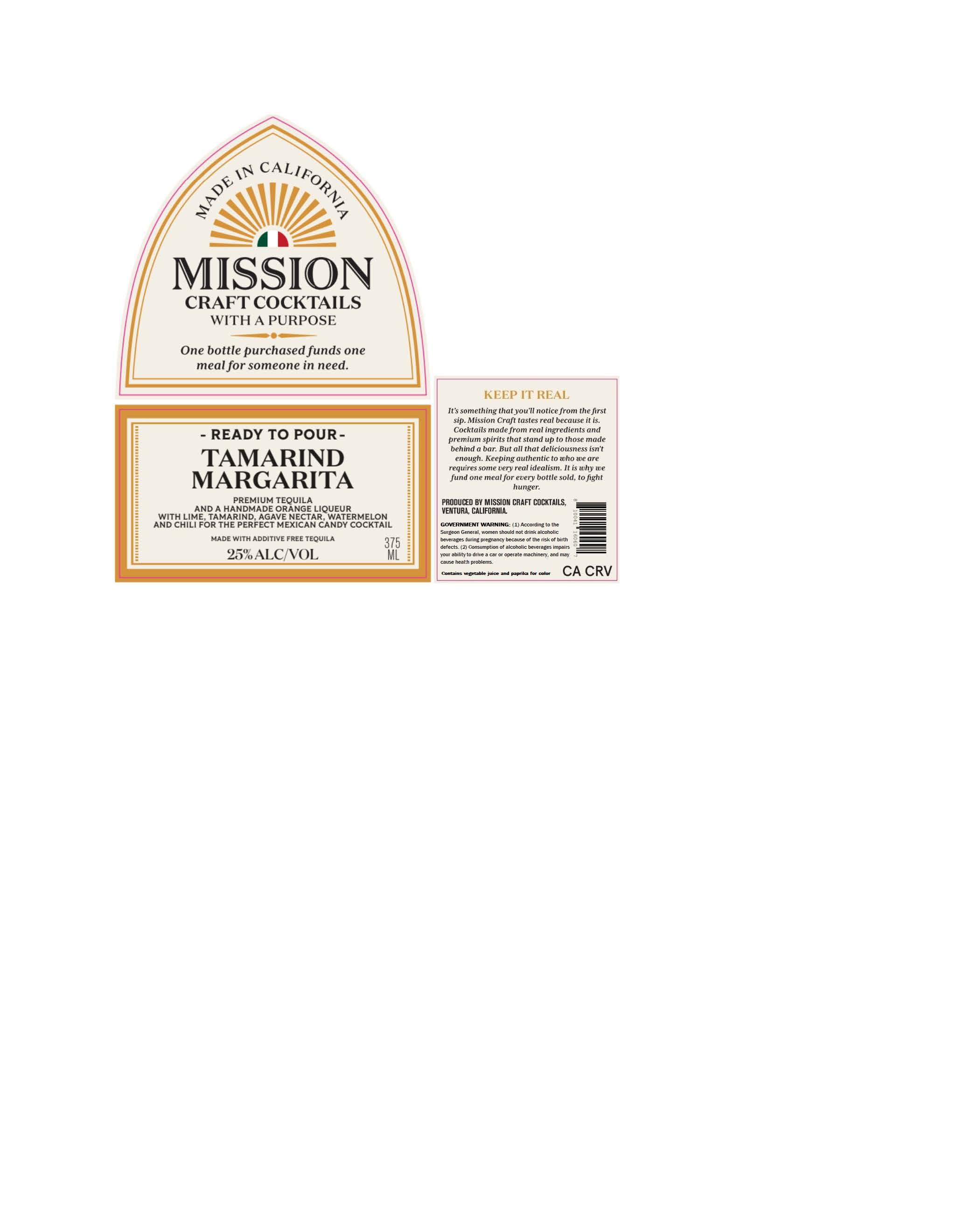 TABC label artwork for Mission Craft Cocktails Tamarind Margarita