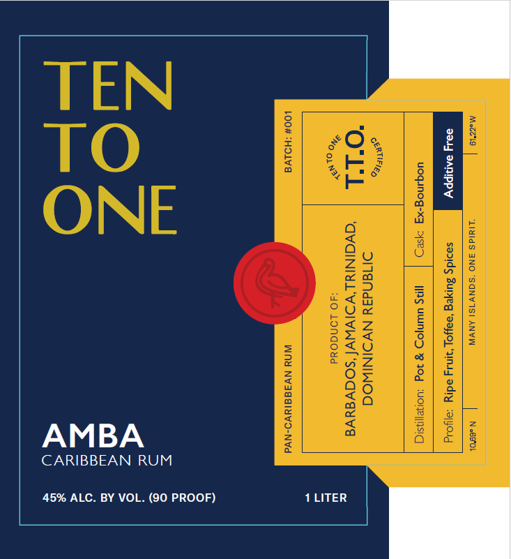 TABC label artwork for Ten To One AMBA Caribbean Rum