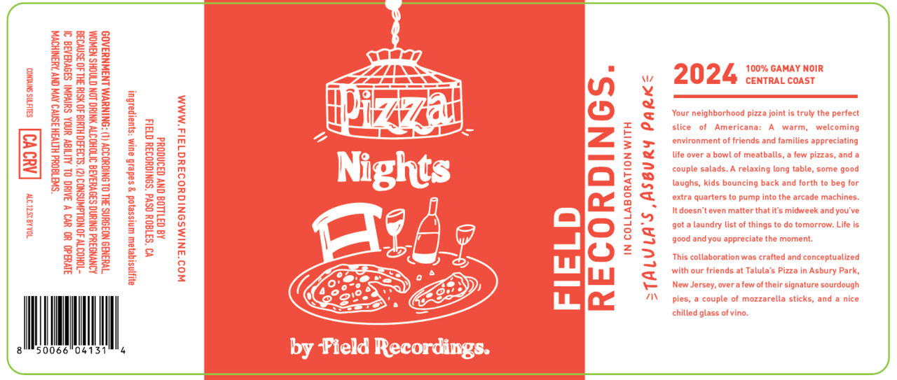 TABC label artwork for Field Recordings Gamay Noir Pizza Nights