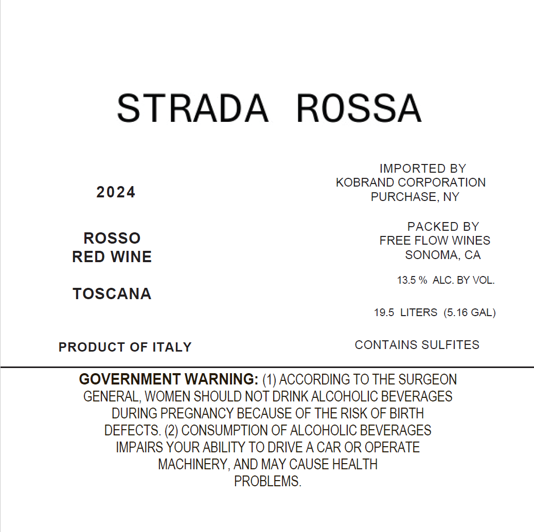 TABC label artwork for Strada Rossa