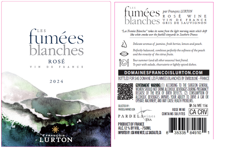 TABC label artwork for Les Fumees Blanches Sauvignon Gris Rose Vin de France