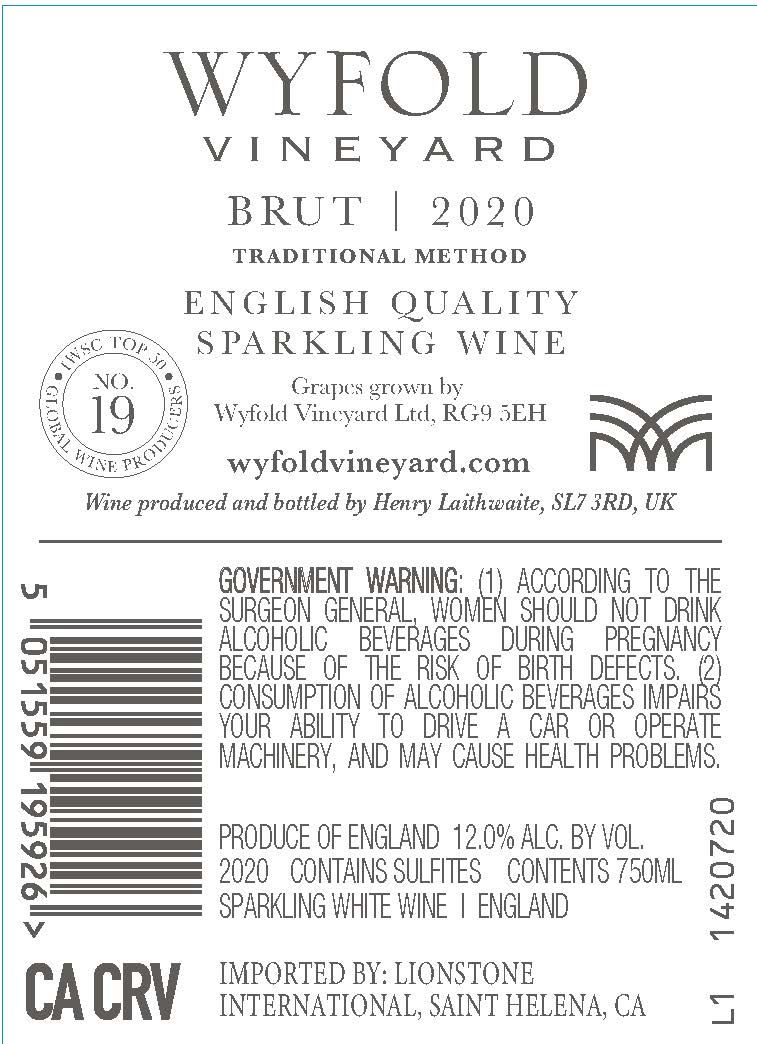 TABC label artwork for Wyfold Vineyard Engish Quality Brut Sparkling White Wine, England