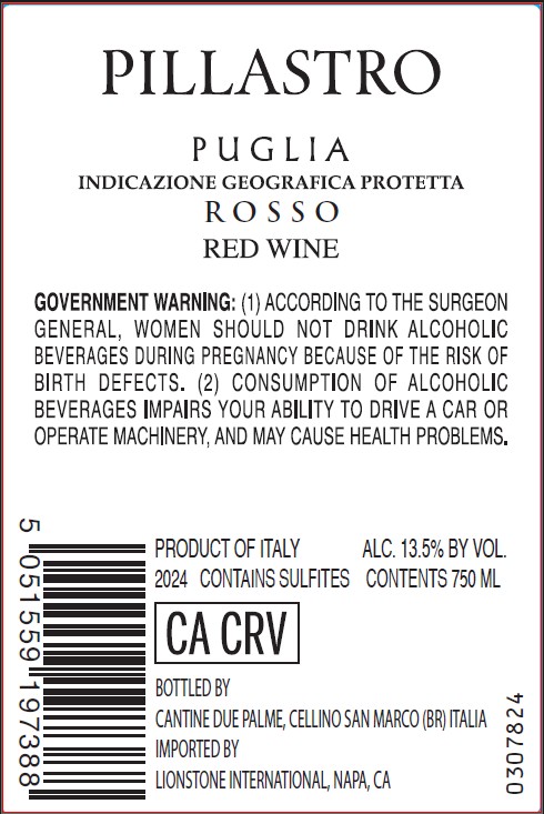 TABC label artwork for Pillastro Selezione d'Oro Puglia Rosso Red Wine, Italy