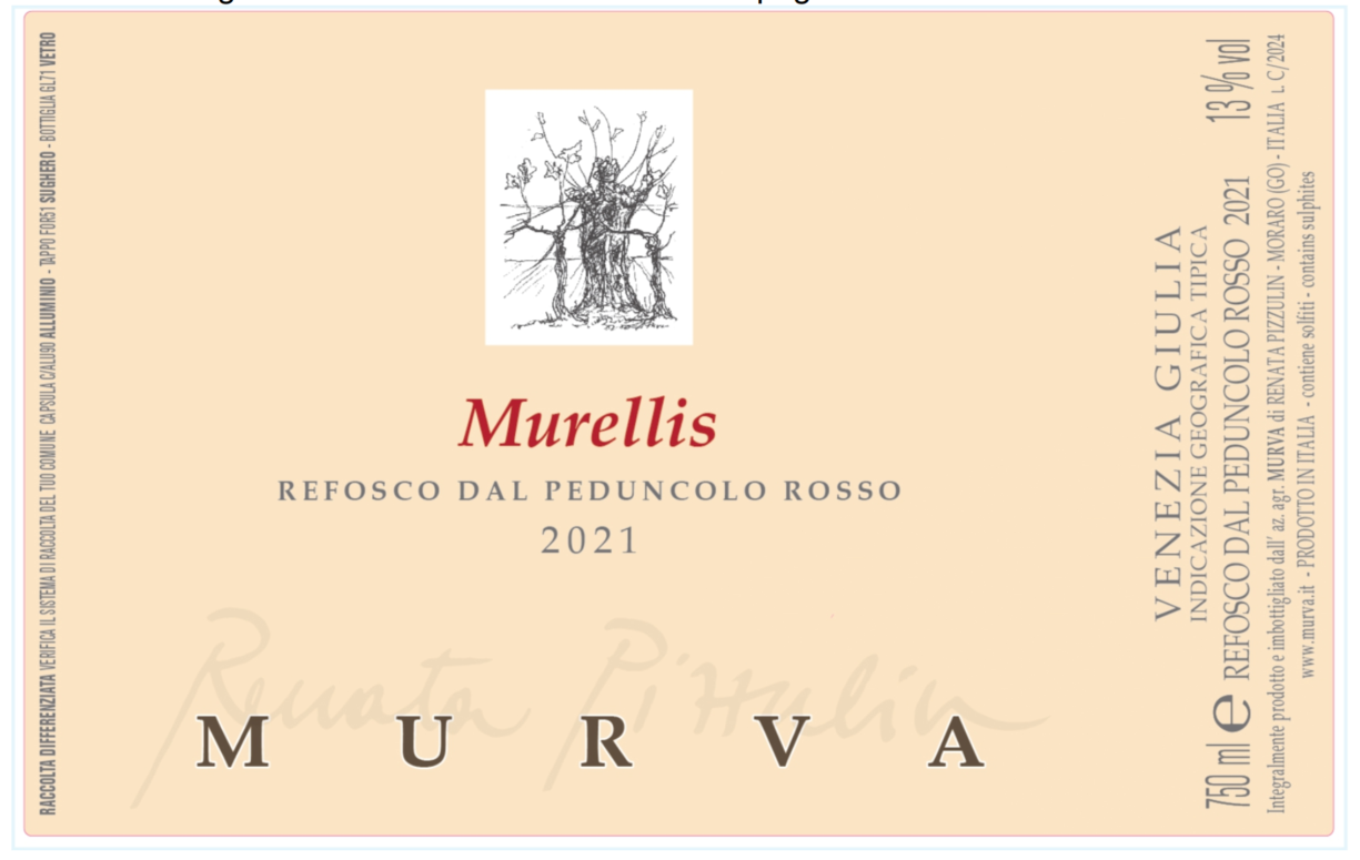 TABC label artwork for Murva Murellis Red Wine Venezia Giulia