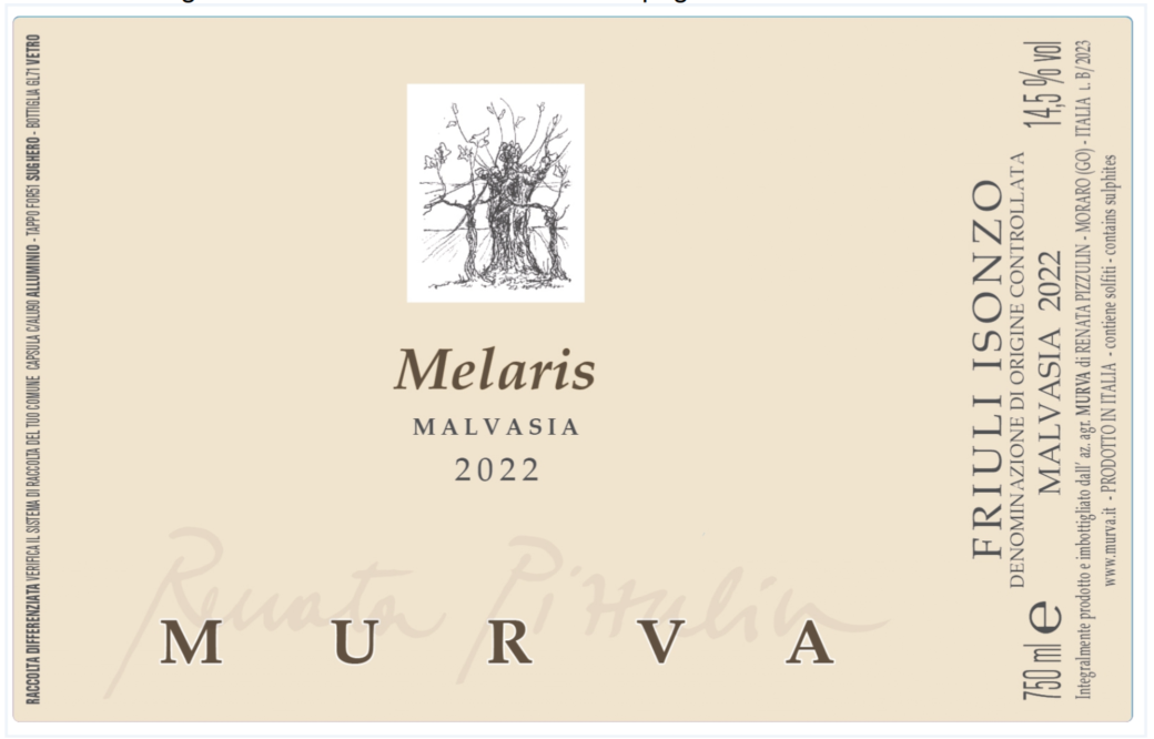 TABC label artwork for Murva Melaris Malvasia Friuli Isonzo
