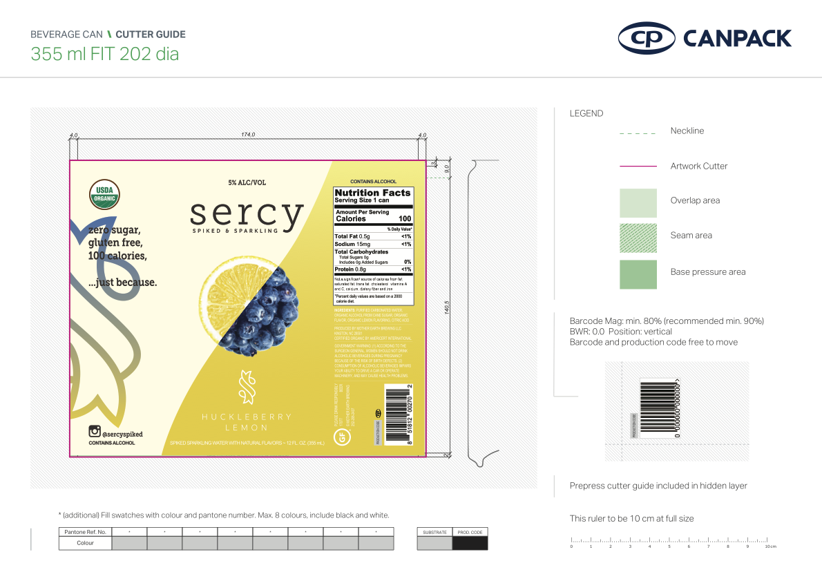 TABC label artwork for Sercy Organic - Huckleberry Lemon