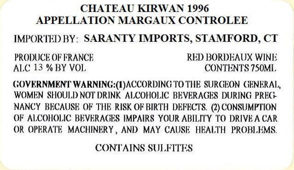 TABC label artwork for Chateau Kirwan Margaux