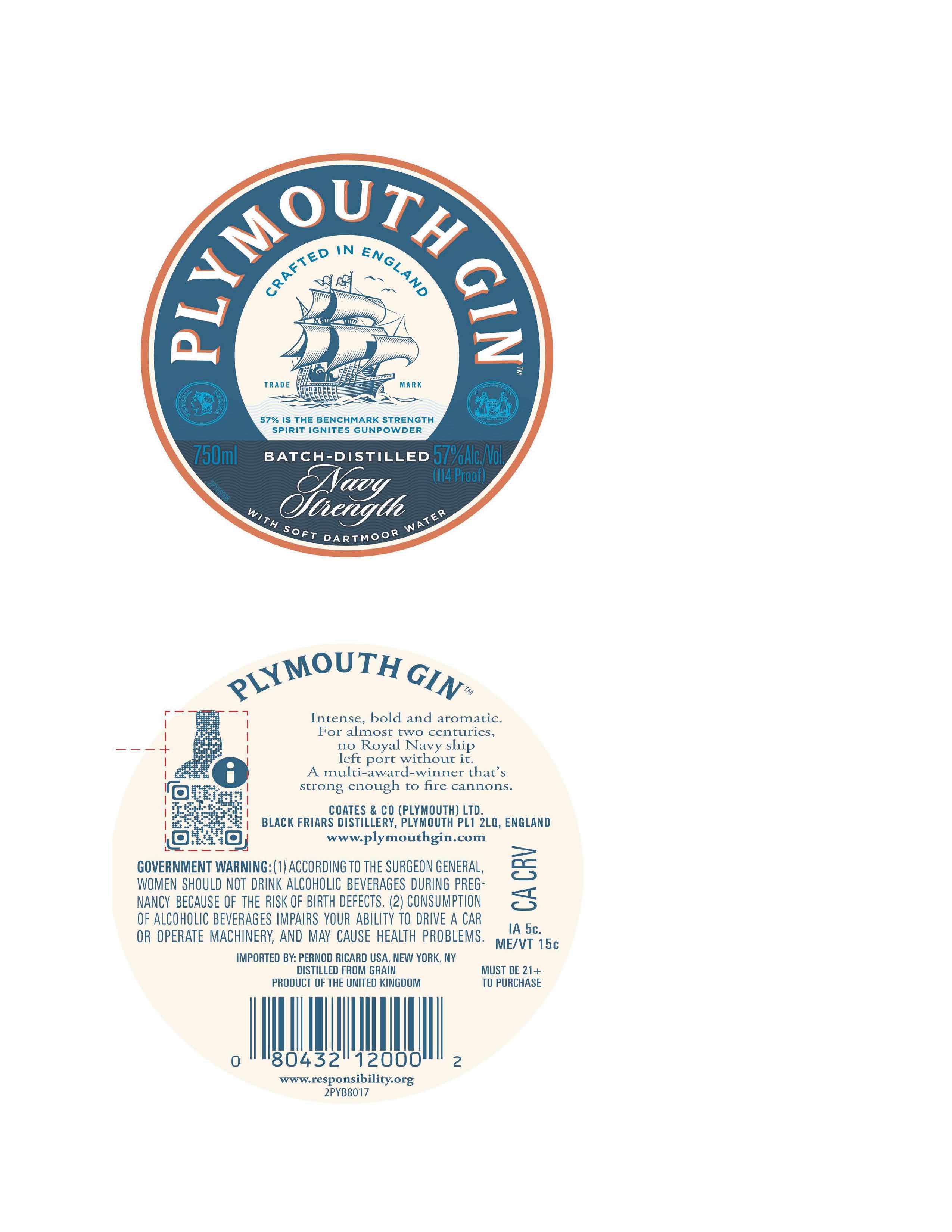 TABC label artwork for Plymouth Navy Strength