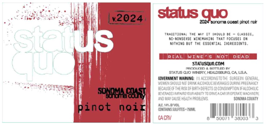 TABC label artwork for Status Quo Pinot Noir, Sonoma Coast