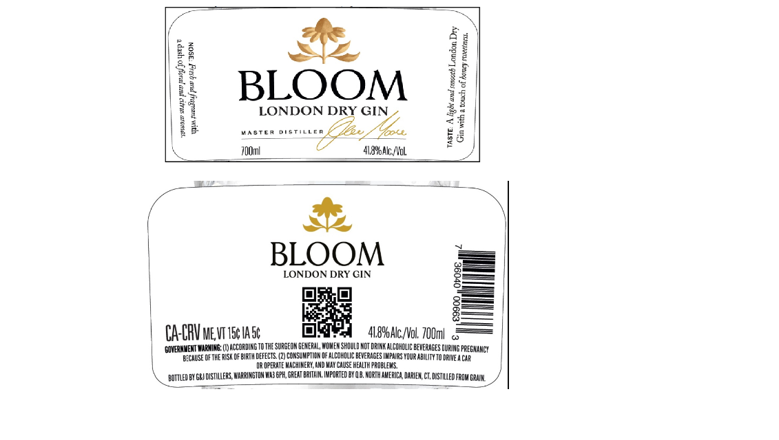 TABC label artwork for Bloom London Dry Gin