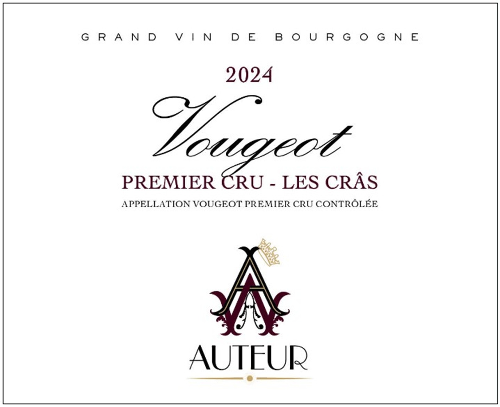 TABC label artwork for AUTEUR WINES PREMIER CRU - LES CRAS