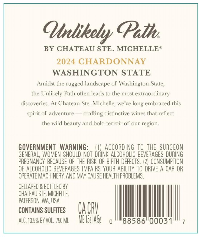 TABC label artwork for Unlikely Path Chardonnay