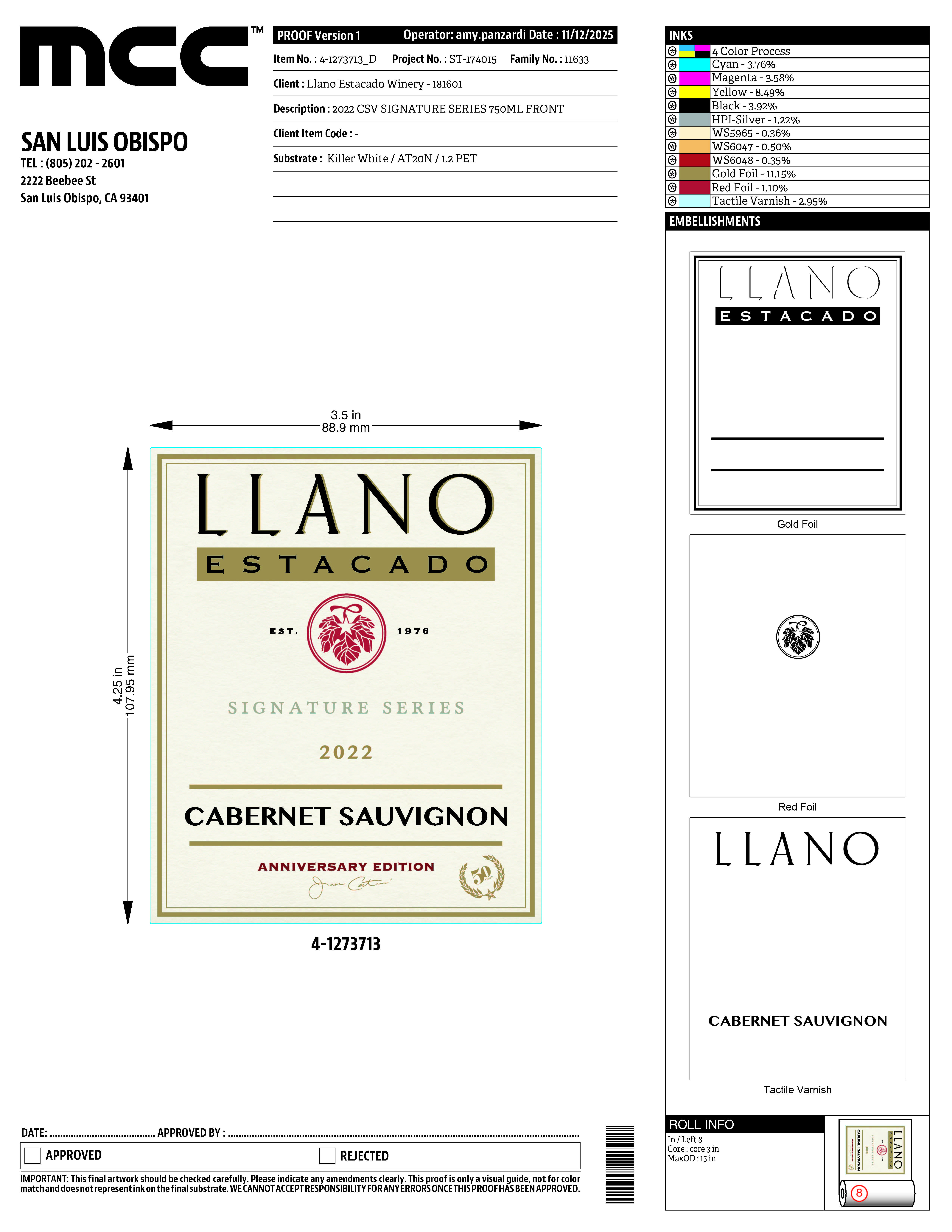 TABC label artwork for CABERNET SAUVIGNON