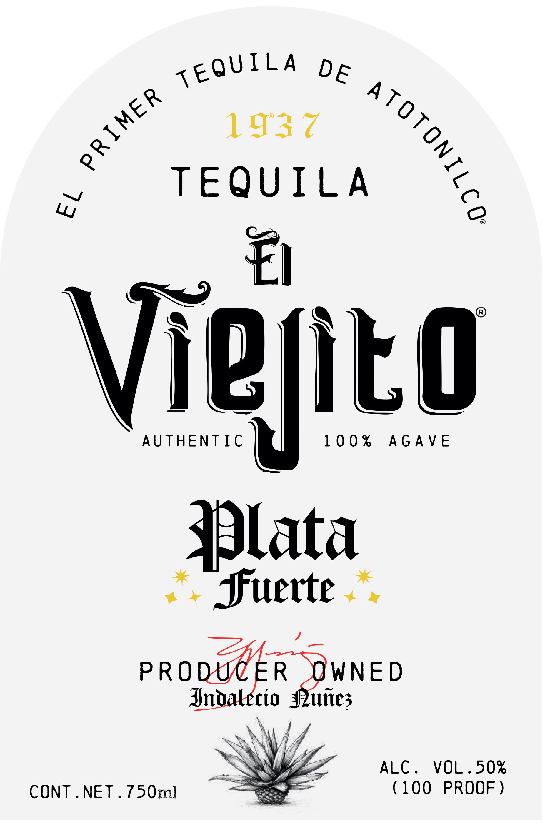 TABC label artwork for El Veijito Plata Fuerte Tequila