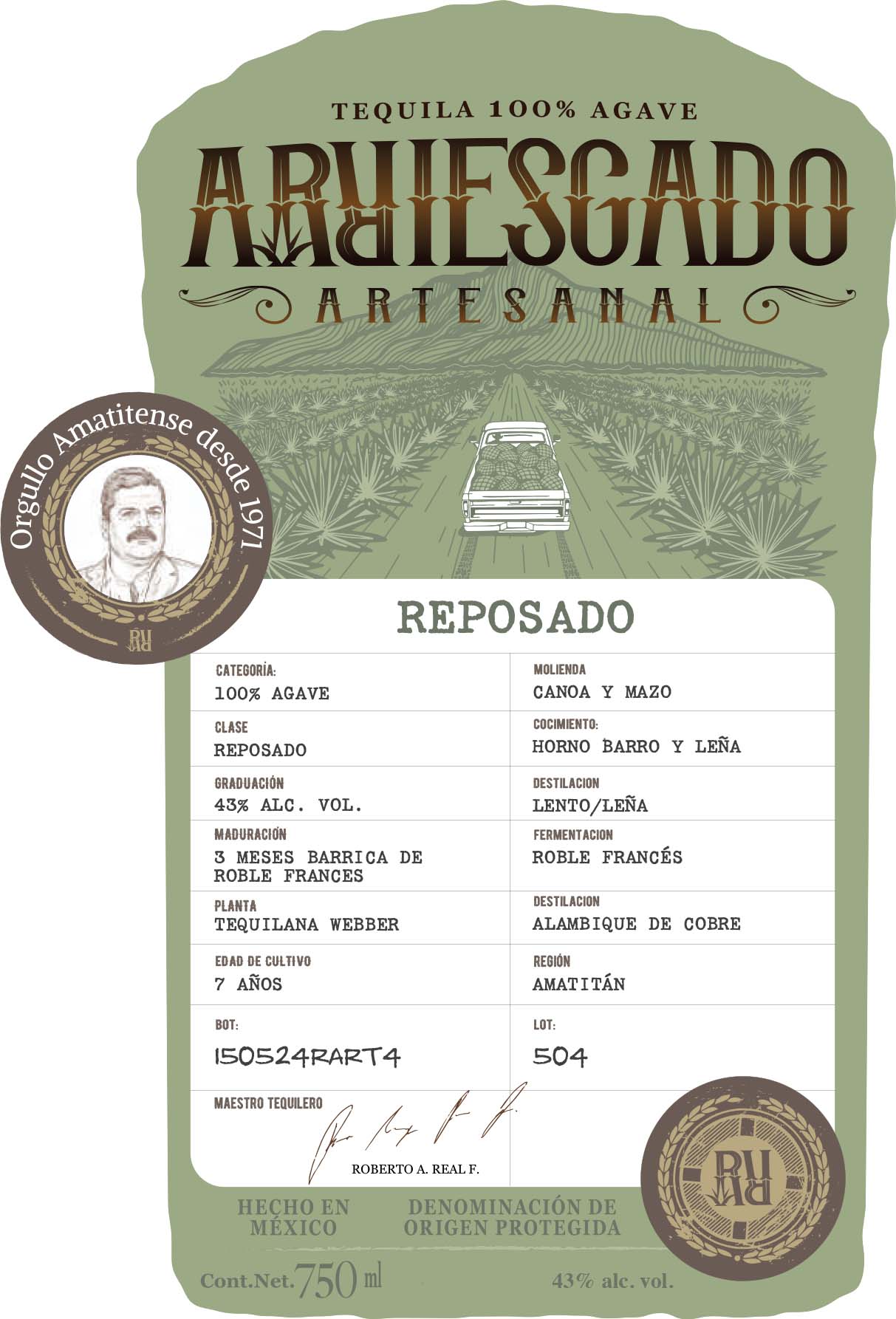 TABC label artwork for Arriesgado Reposado Tequila