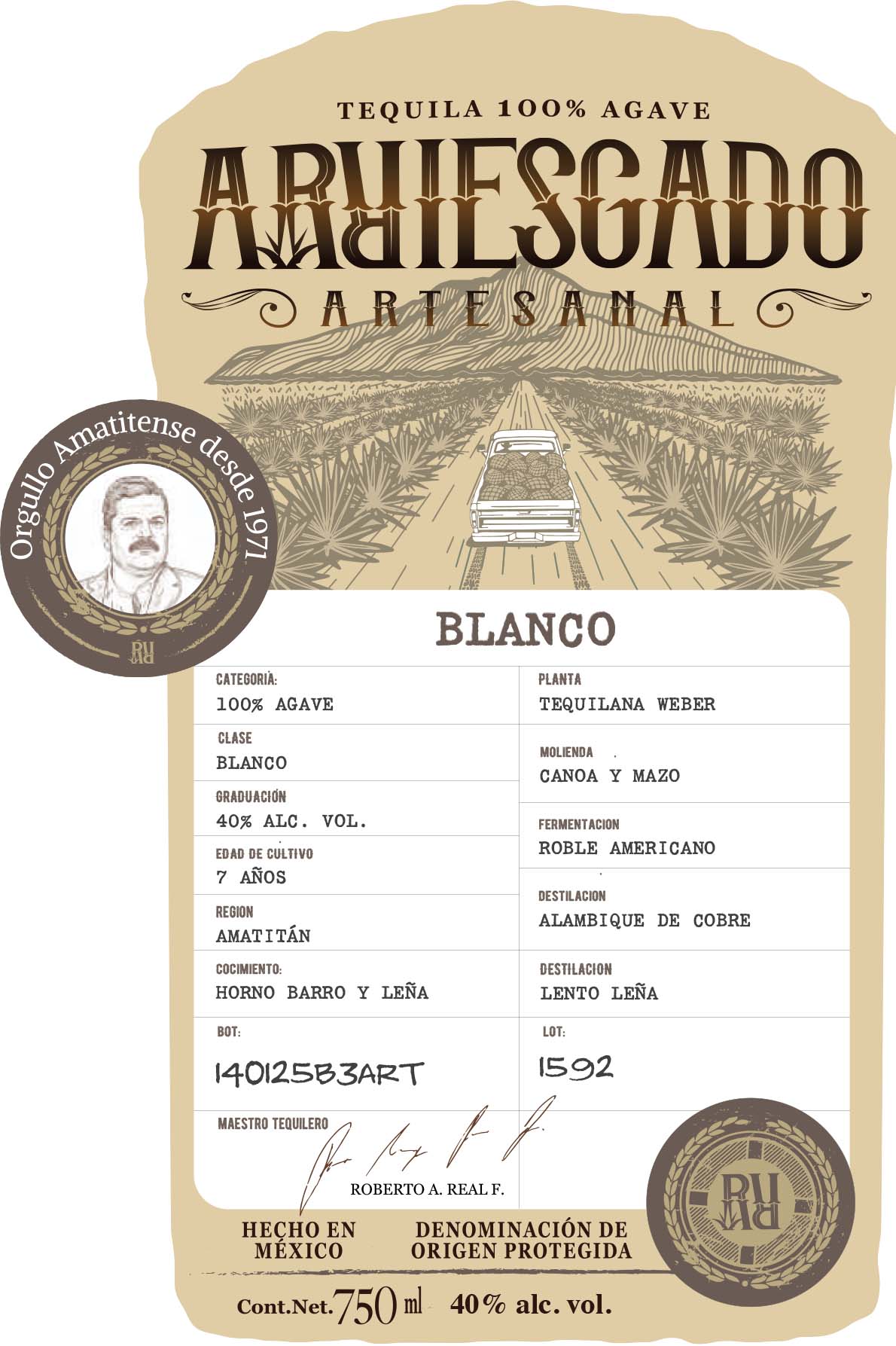 TABC label artwork for Arriesgado Blanco Tequila