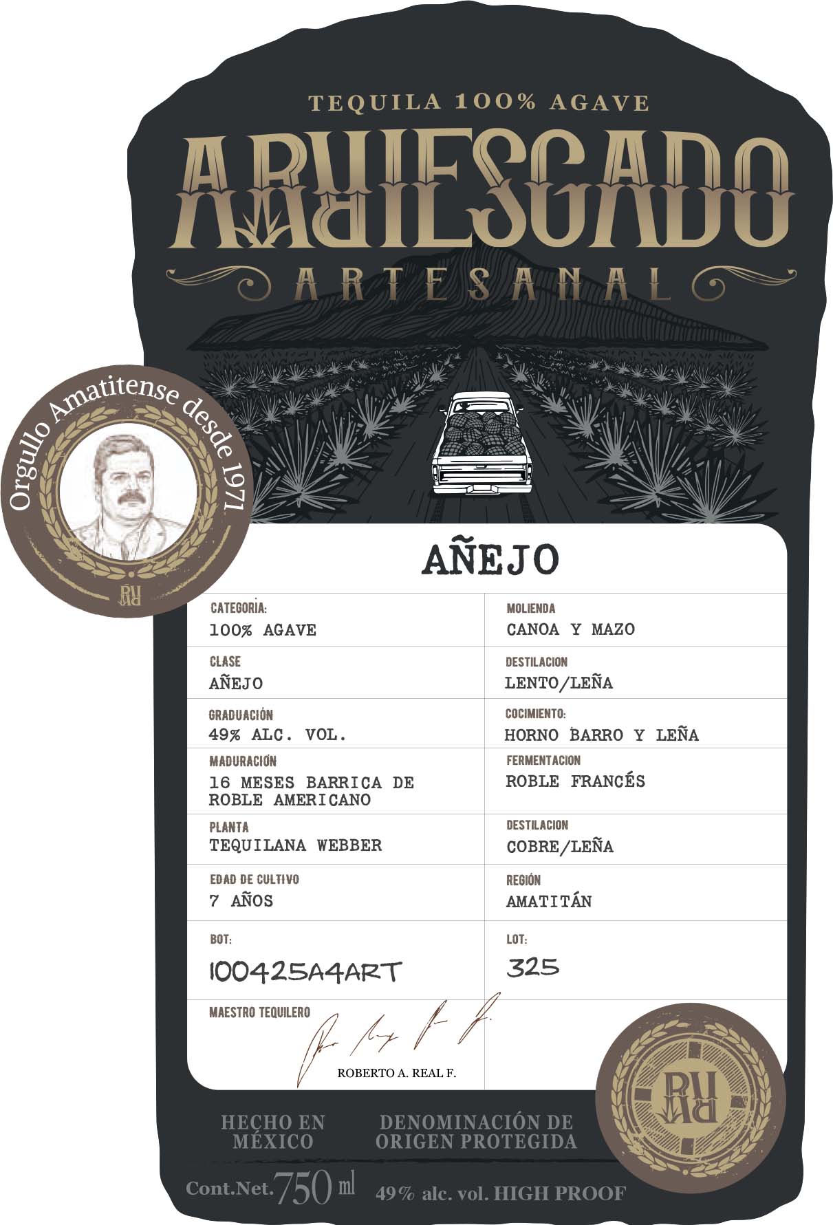 TABC label artwork for Arriesgado Anejo Tequila