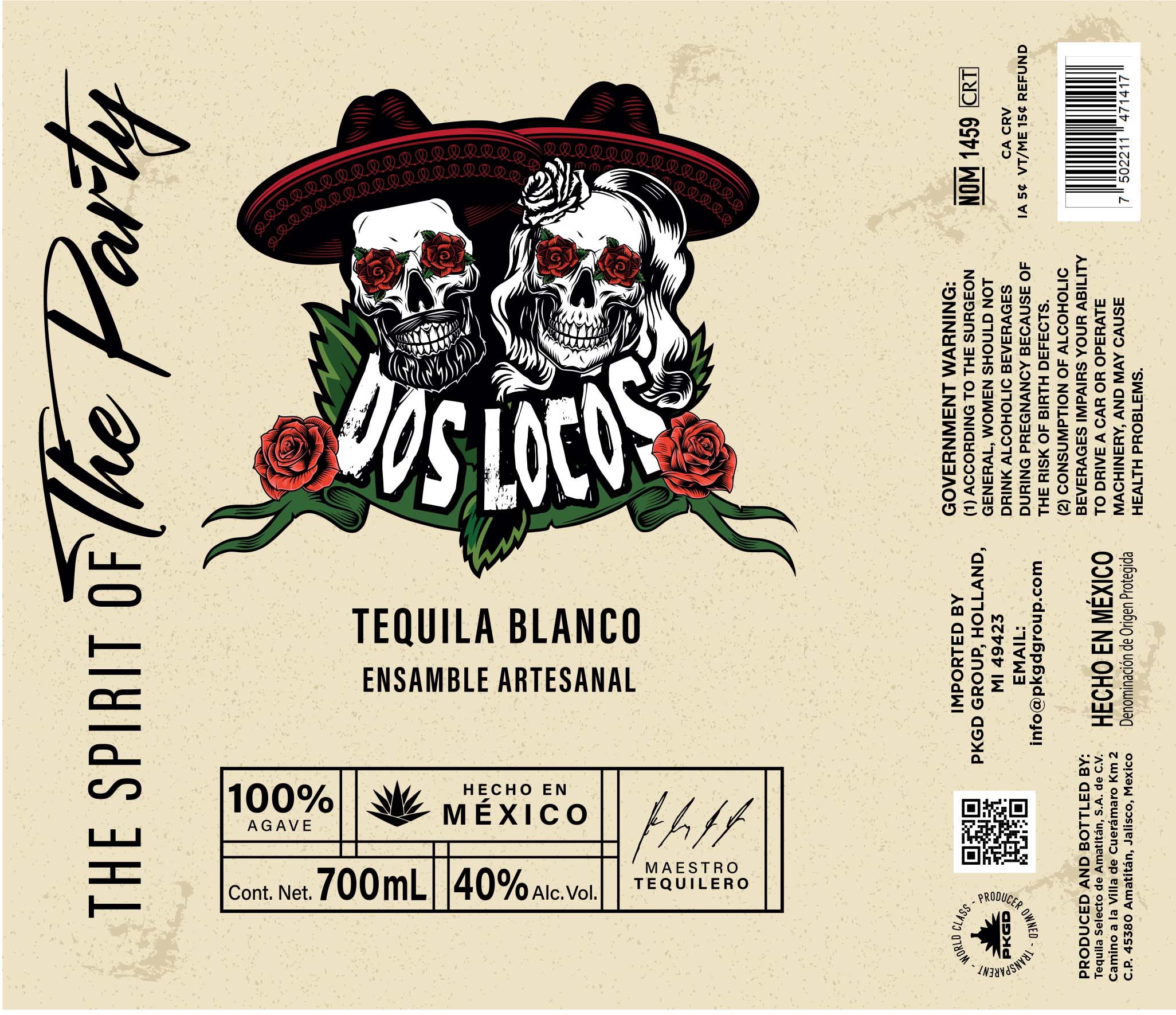 TABC label artwork for Dos Locos Blanco Tequila