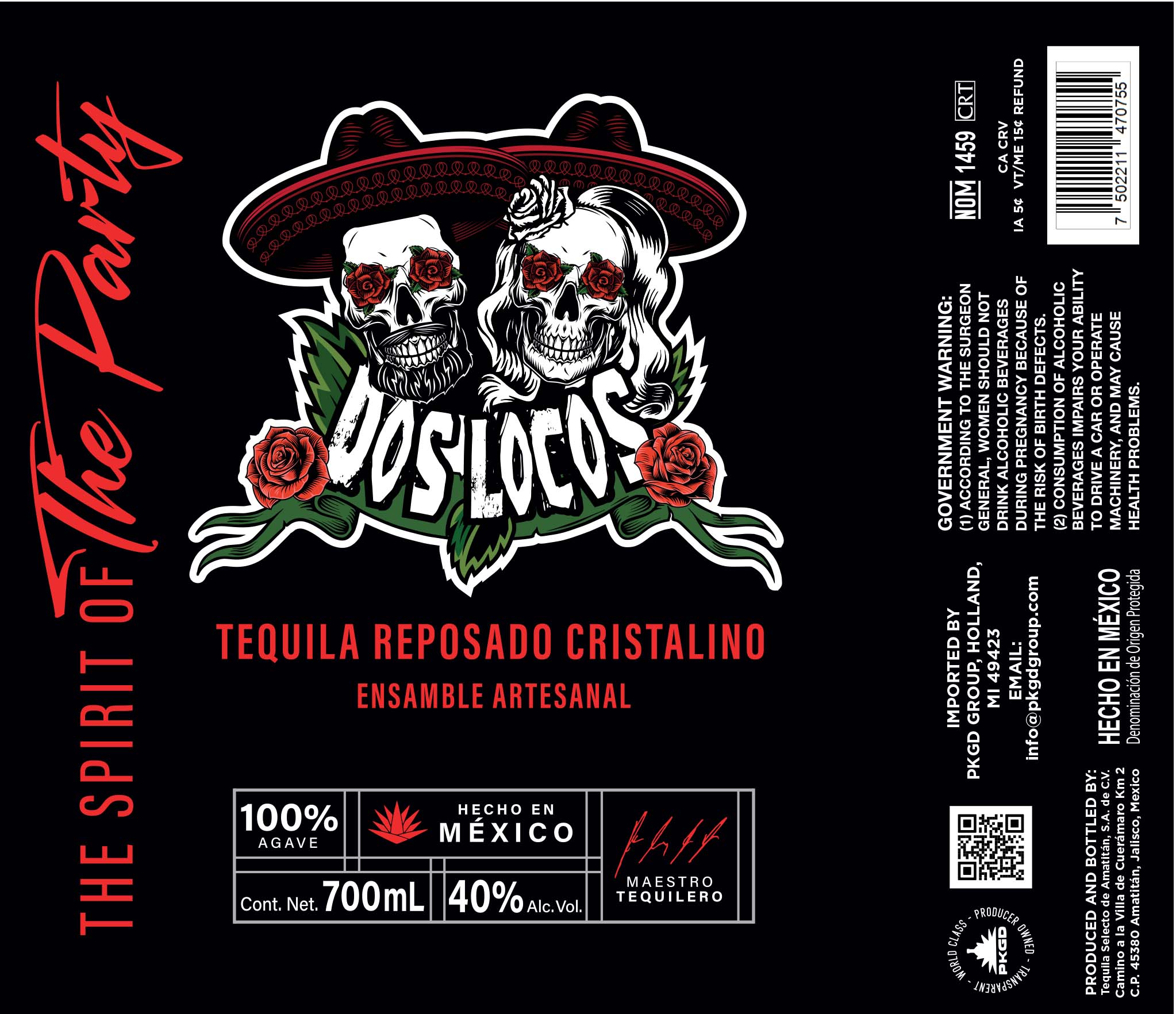 TABC label artwork for Dos Locos Reposado Cristalino Tequila
