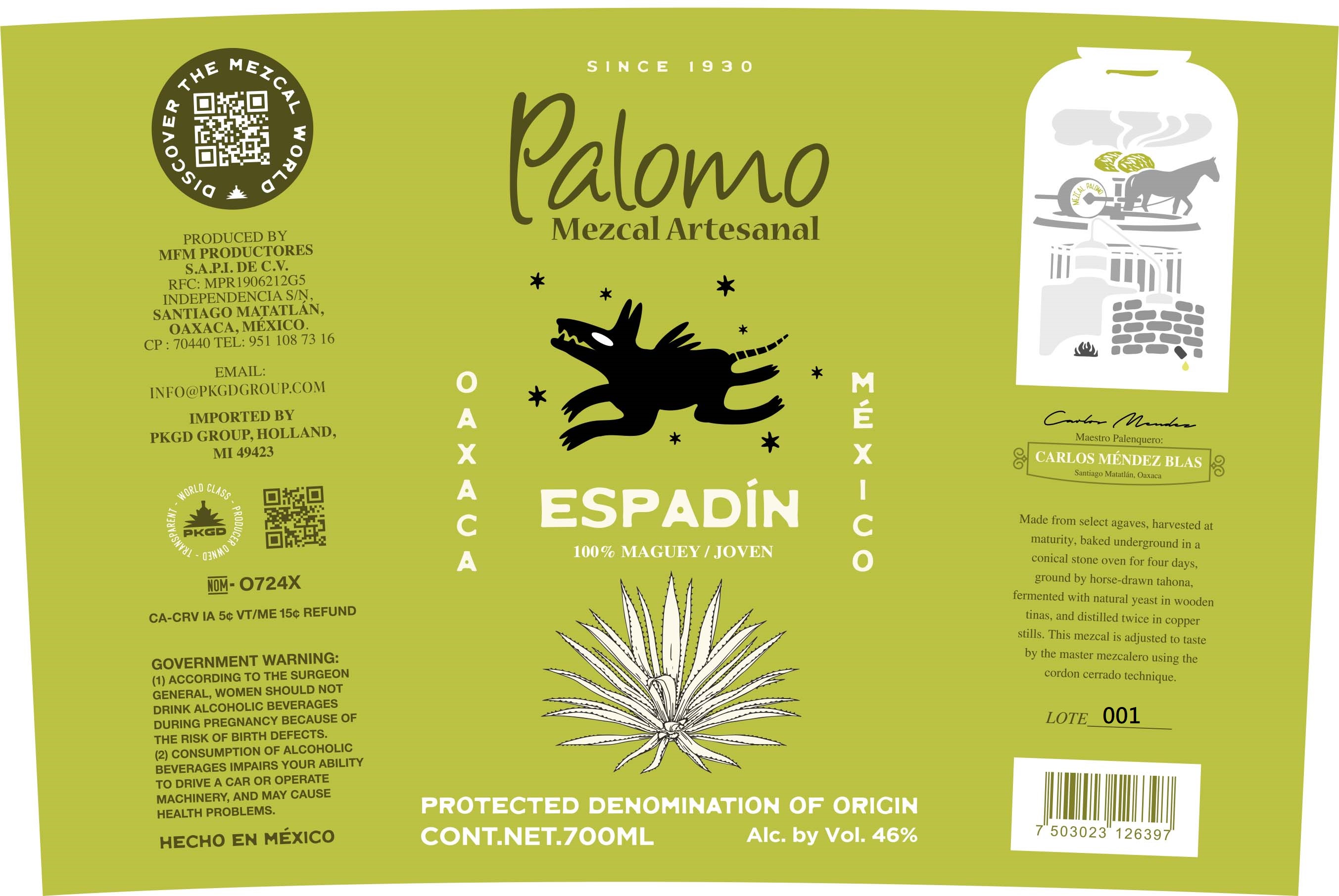 TABC label artwork for Palomo Espadin Mezcal