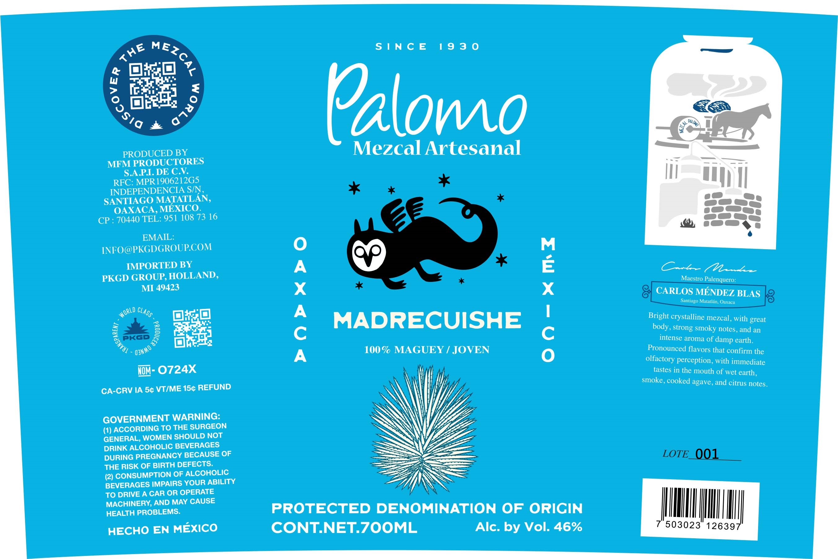 TABC label artwork for Palomo Madrecuishe Mezcal