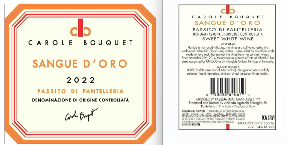 TABC label artwork for CAROLE BOUQUET SWEET WHITE WINE