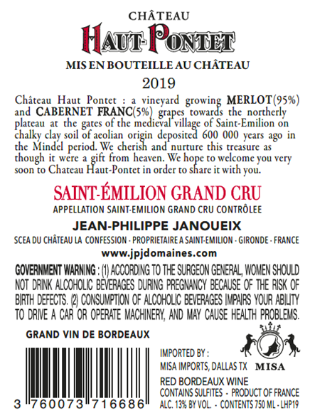 TABC label artwork for CHATEAU HAUT-PONTET SAINT-EMILION GRAND CRU