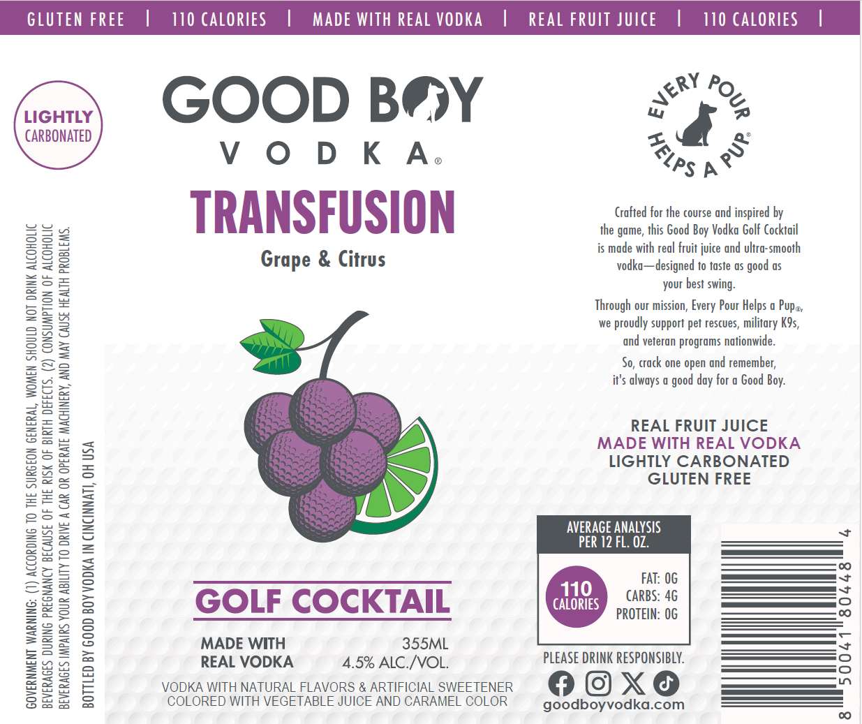 TABC label artwork for GOOD BOY VODKA TRANSFUSION