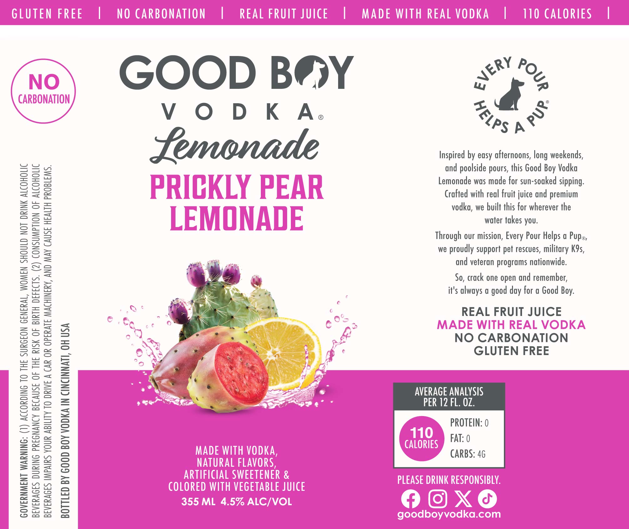 TABC label artwork for GOOD BOY VODKA PRICKLY PEAR LEMONADE