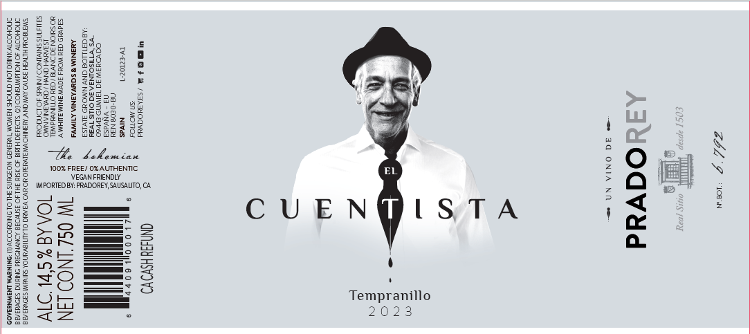 TABC label artwork for PradoRey El Cuentista Tempranillo White Wine Spain