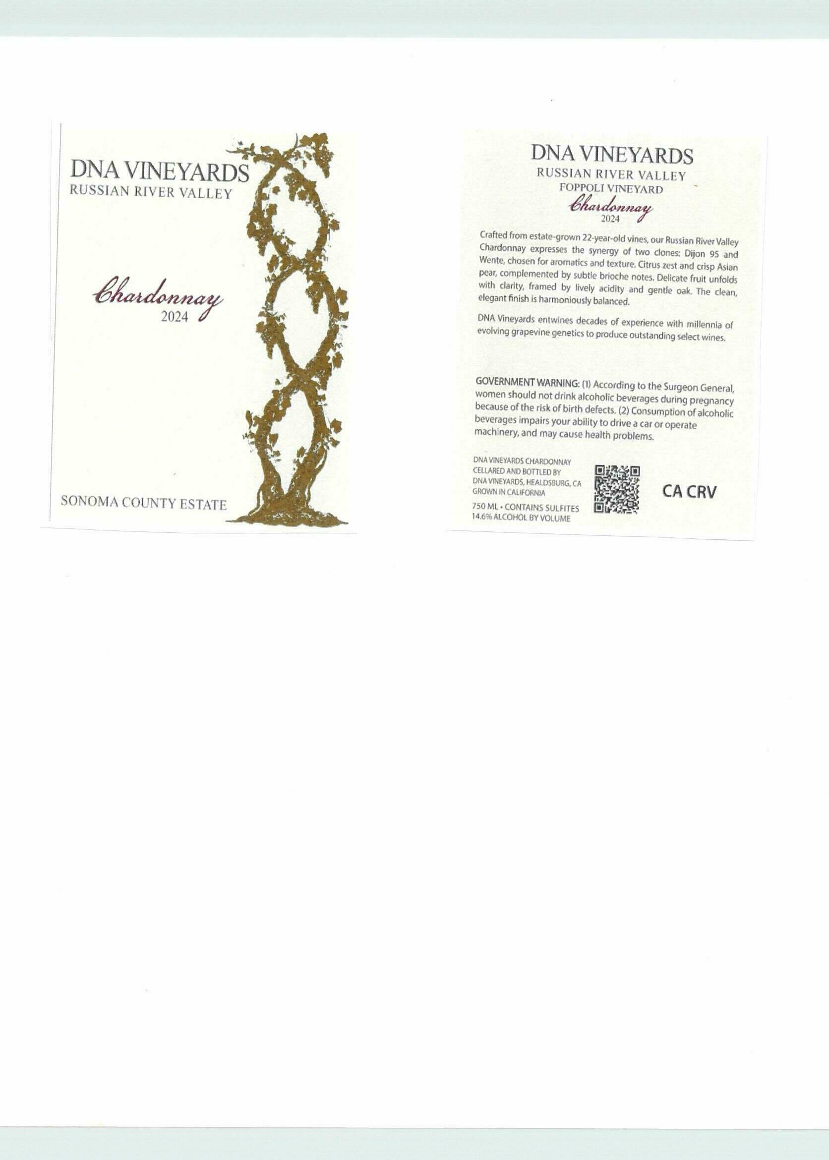 TABC label artwork for DNA Vineyards Chardonnay Foppoli Russian River Valley