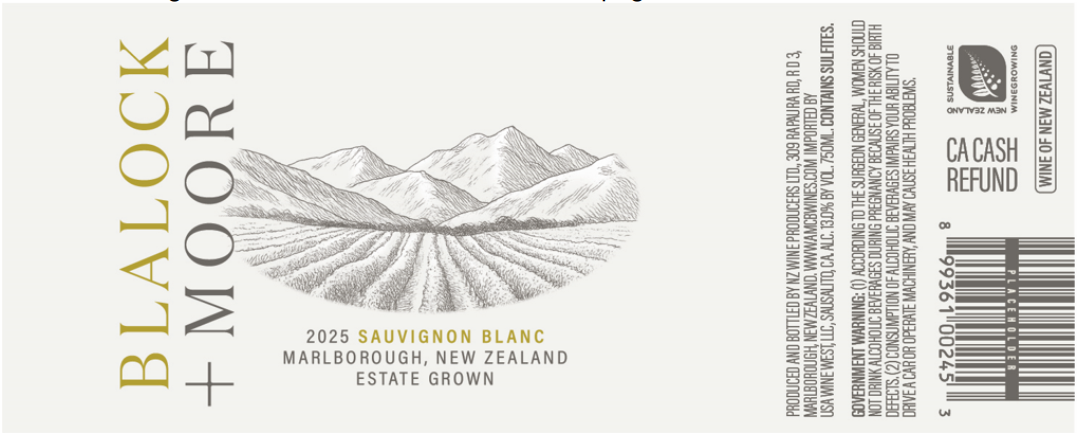 TABC label artwork for Blalock + Moore Sauvignon Blanc Marlborough