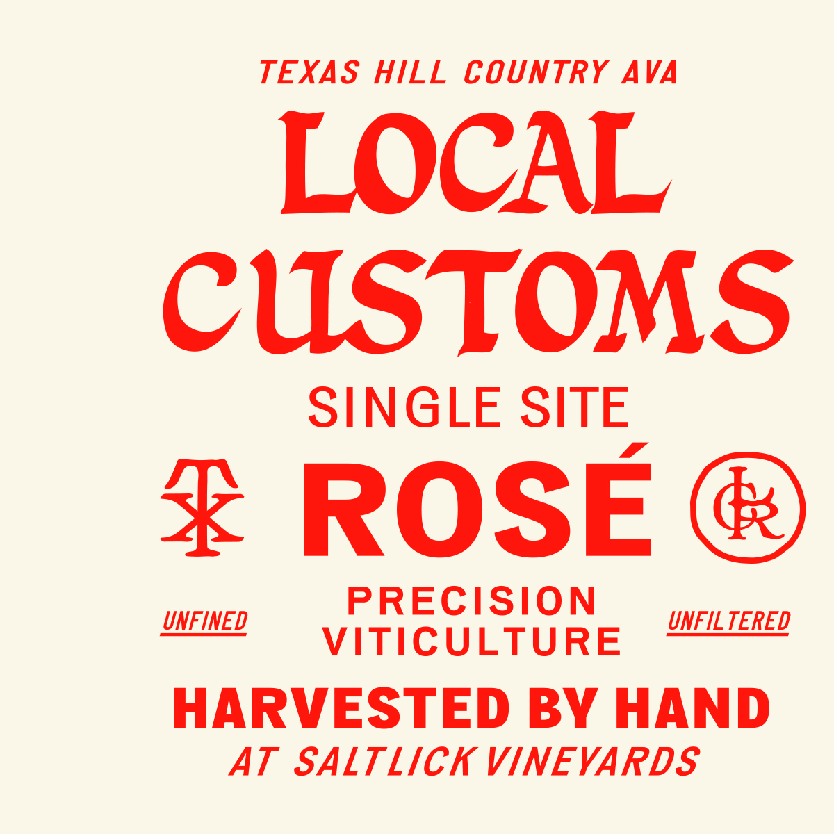 TABC label artwork for Local Customs Single Site Rosé Sangiovese